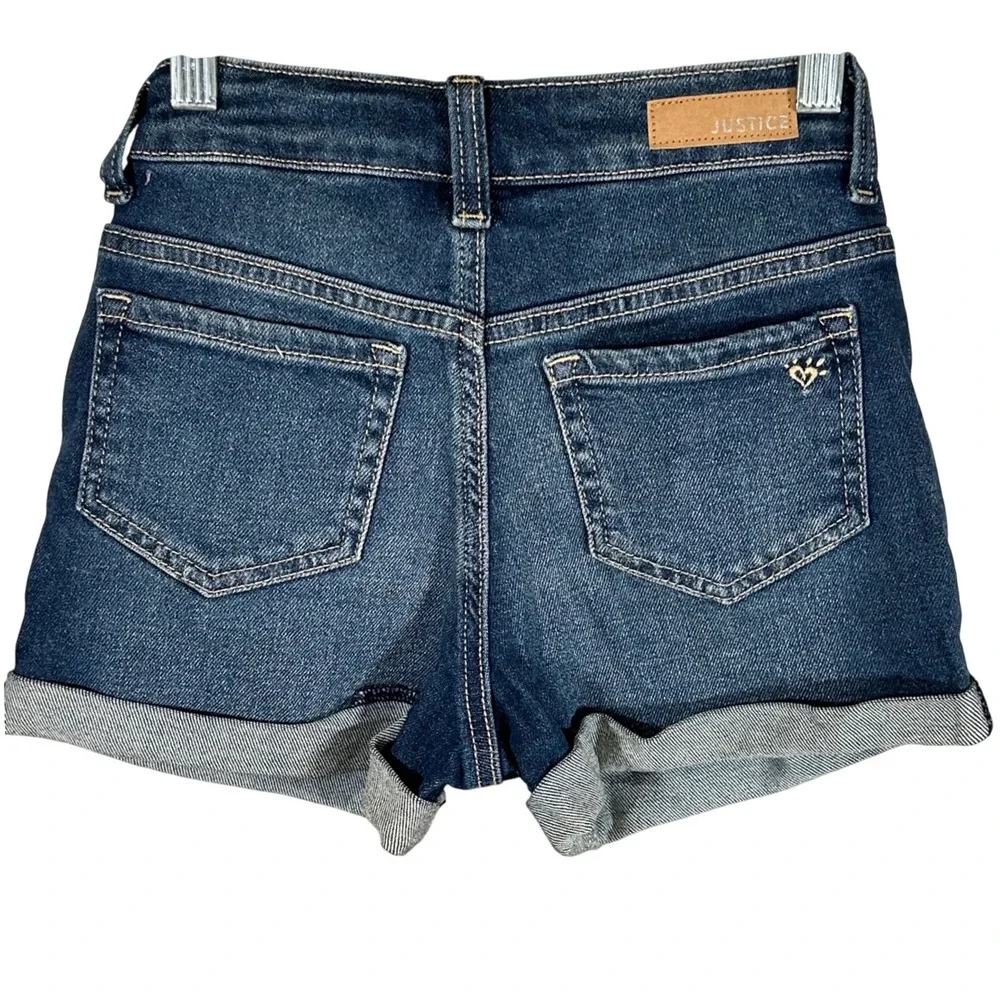 Justice Girls Mini Mom Shorts Medium Wash Distressed Rainbow Happy Size 10
